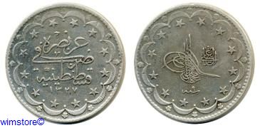 Türkei, AH1327 - AH1336, Muhammad V., 20 Kurush AH1327/9, Konstantinopel, KM 780, Silber, ss