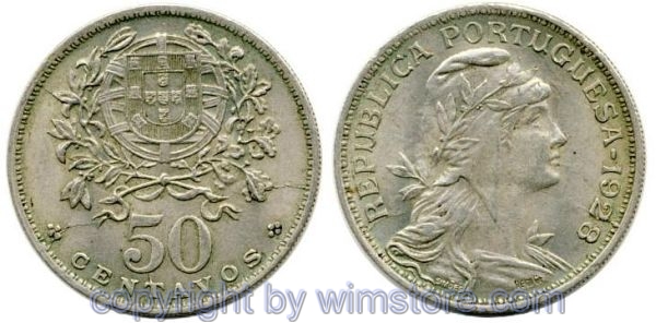 Portugal, 50 Centavos 1928, KM 577, Ku/Ni, vz+