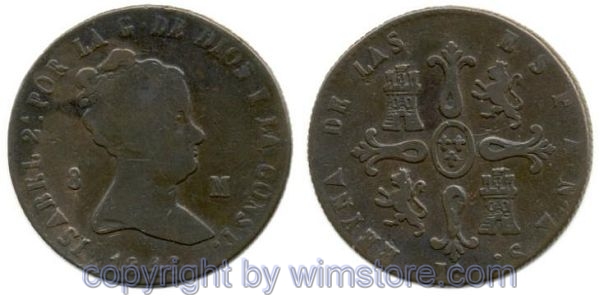 Spanien, 8 Maravedis 1840 Ja, C 170.2, Kupfer, s-ss