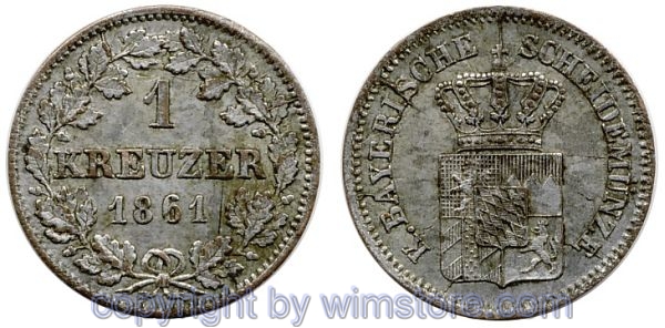 Bayern, 1 Kreuzer 1861, KM 858, Billon, ss-vz