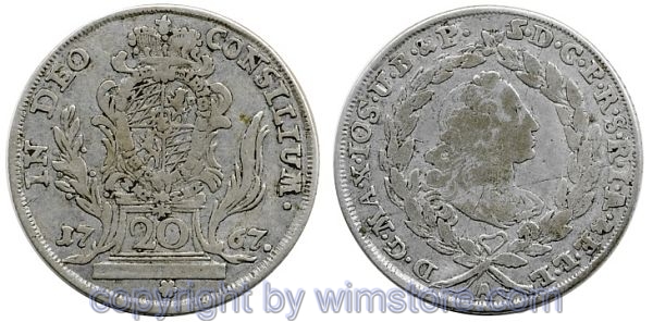 Bayern, 20 Kreuzer 1767 A, KM 528.2, Silber, s