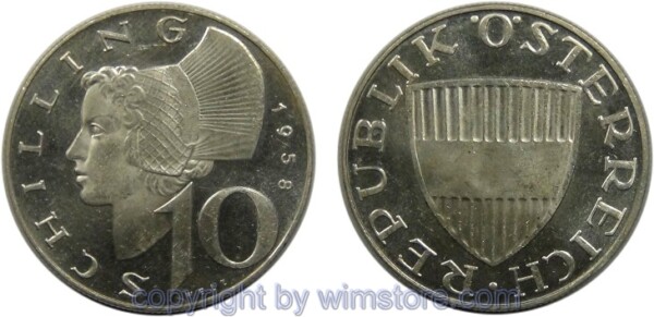 2. Republik, 10 Schilling 1958, J 494, Silber, PPII