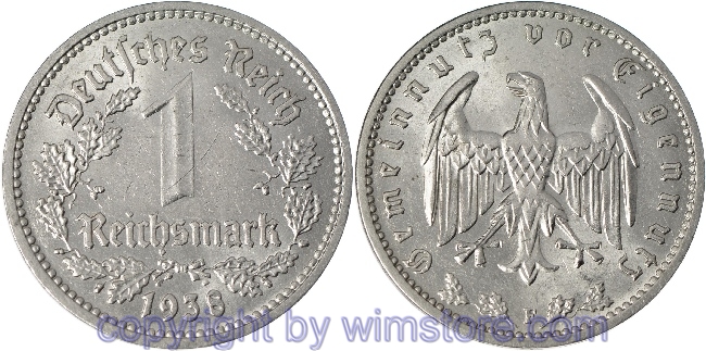 3. Reich, 1 Reichsmark 1938 F, KM 78, Nickel, ss-vz