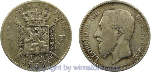 Belgien FR, 1 Franc 1886/66, KM 28.1, Silber, s
