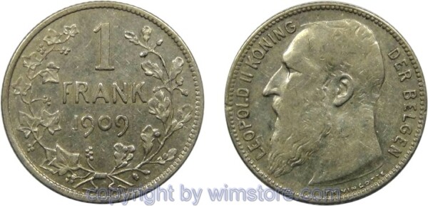 Belgien FL, 1 Frank 1909, KM 57.1, Silber, s-ss