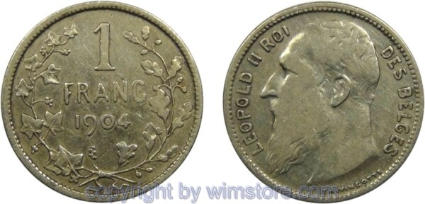 Belgien FR, 1 Franc 1904, KM 56.1, Silber, s
