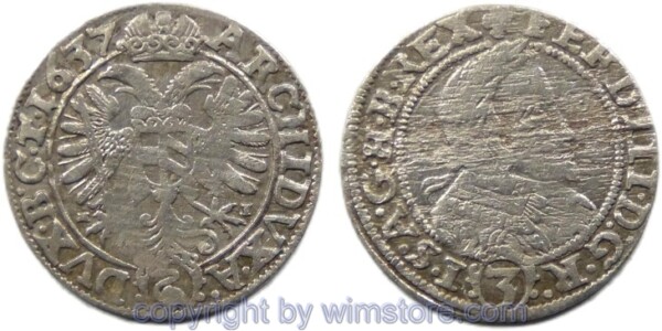 Ferdinand III., Groschen 1637 Breslau, vHer 796d, Silber, ss