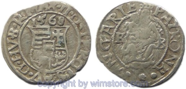 Maximilian II. 1564 - 1576, Denar 1568 KB, Hus 992, Silber, ss