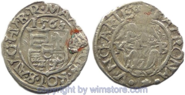 Maximilian II. 1564 - 1576, Denar 1568 KB, Hus 992, Silber, ss