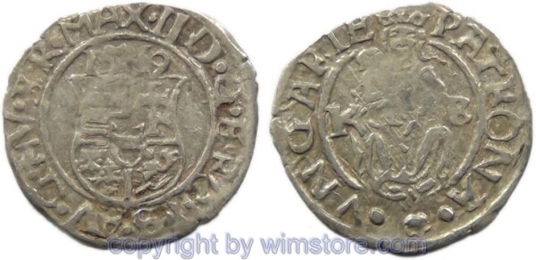 Maximilian II., Denar 1569 KB, Hus 992, Silber, -ss