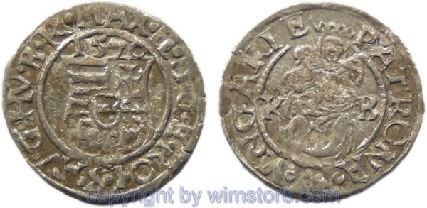 Maximilian II., Denar 1570 KB, Hus 992, Silber, -ss