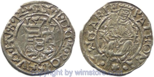 Maximilian II., Denar 1571 KB, Hus 992, Silber, ss