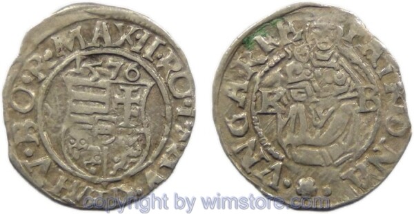 Maximilian II., Denar 1576 KB, Hus 993, Silber, ss
