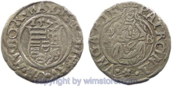 Maximilian II., Denar 1577 KB, Hus 993, Silber, -ss
