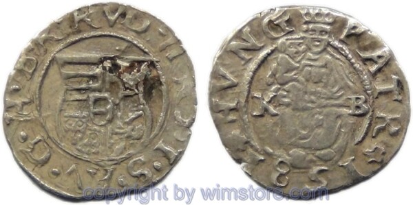 Rudolf II. 1576 - 1612, Denar 1581 KB, Hus 1059, Silber, ss