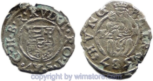 Rudolf II. 1576 - 1612, Denar 1587 KB, Hus 1059, Silber, -ss