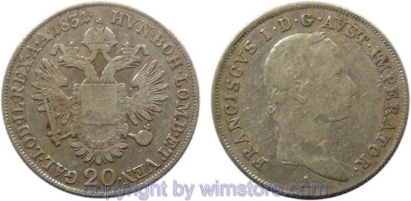 Franz II./I., 20 Kreuzer 1831 A, Wien, Bänder anliegend, Her 799, Silber, s