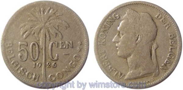 Belgisch Kongo, 50 Centimes 1926, Belgen, KM 23, Ku/Ni, s-ss