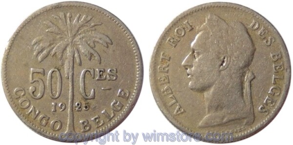 Belgisch Kongo, 50 Centimes 1925, Belges, KM 22, Ku/Ni, s-ss