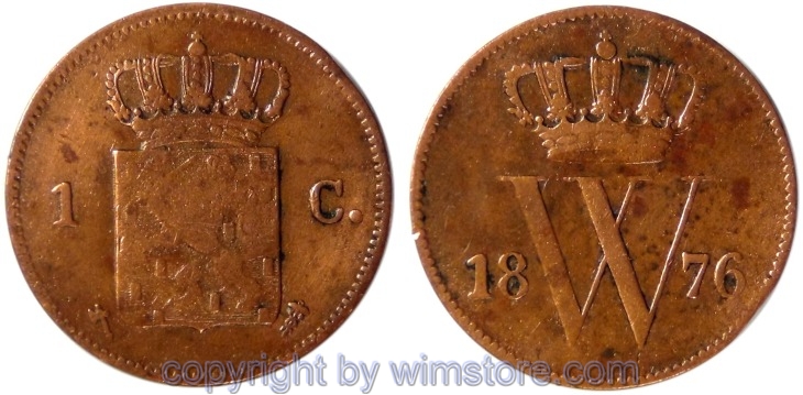 Niederlande, 1 Cent 1876, KM 100, Kupfer, ge-s