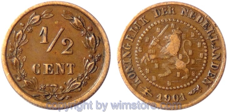 Niederlande, 1/2 Cent 1901, KM 109, Kupfer, -ss