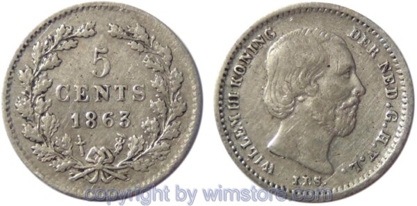Niederlande, 5 Cents 1863, KM 91, Silber, ss