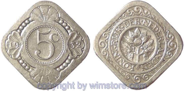 Niederlande, 5 Cents 1932, KM 153, Ku/Ni, ss
