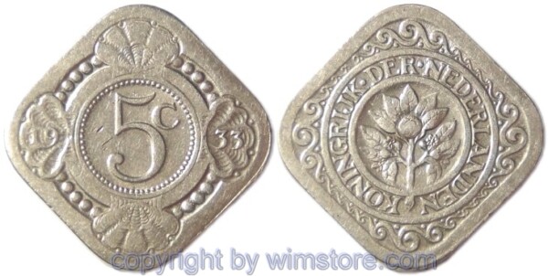 Niederlande, 5 Cents 1933, KM 153, Ku/Ni, ss