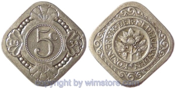 Niederlande, 5 Cents 1934, KM 153, Ku/Ni, ss