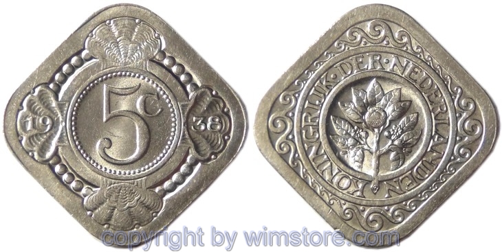 Niederlande, 5 Cents 1938, KM 153, Ku/Ni, -st
