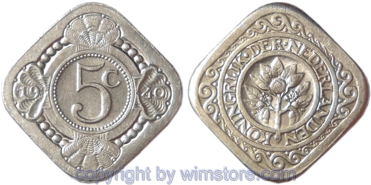 Niederlande, 5 Cents 1940, KM 153, Ku/Ni, -st