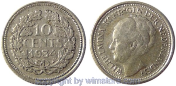 Niederlande, 10 Cents 1934, KM 163, Silber, ss