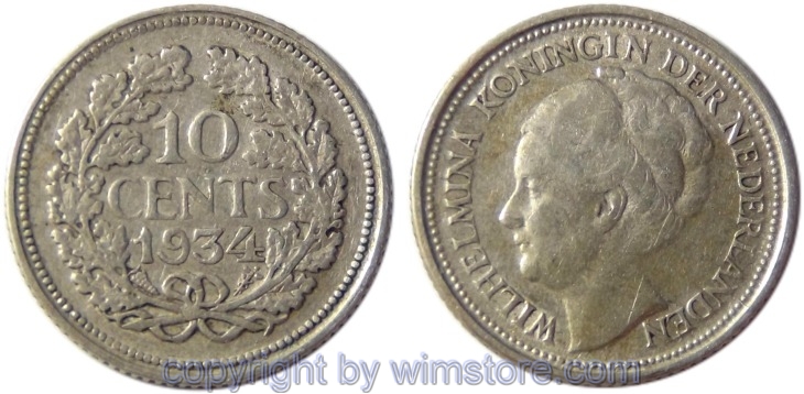 Niederlande, 10 Cents 1934, KM 163, Silber, ss