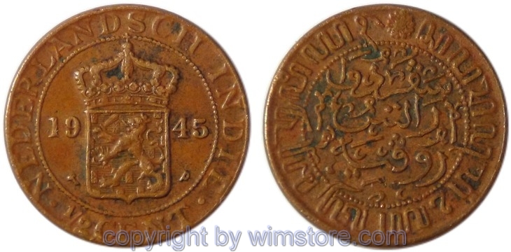 Niederländisch Ostindien, 1/2 Cent 1945 P, KM 314.2, Bronze, ss