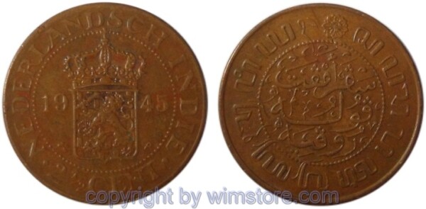 Niederländisch Ostindien, 2 1/2 Cents 1945 P, KM 316, Bronze, ss