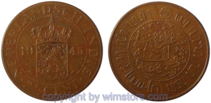 Niederländisch Ostindien, 2 1/2 Cents 1945 P, KM 316, Bronze, ss