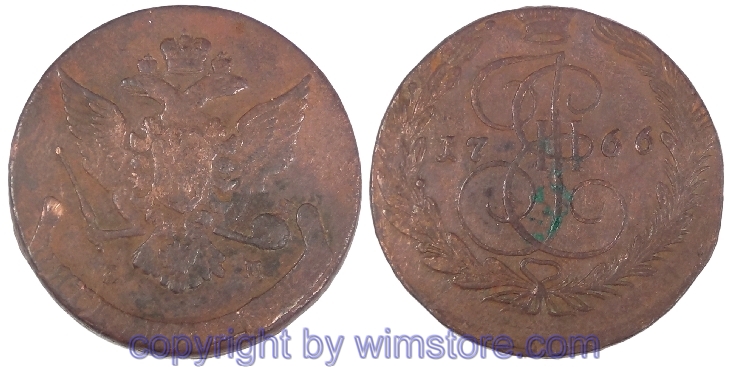 Russland, 5 Kopeken 1766 EM, C 59.3, Kupfer, ss
