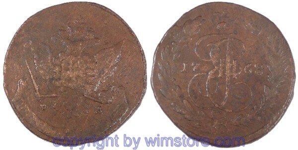Russland, 5 Kopeken 1768 EM, C 59.3, Kupfer, -ss