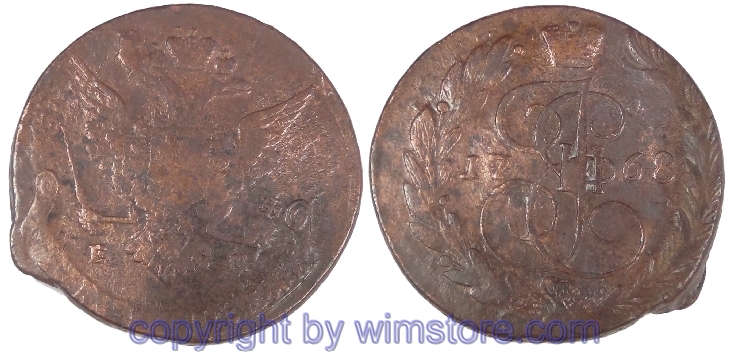 Russland, 5 Kopeken 1768 EM, C 59.3, Kupfer, s-ss