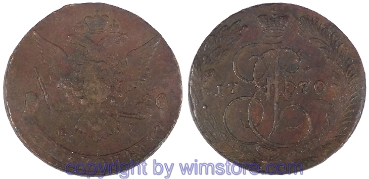 Russland, 5 Kopeken 1770 EM, C 59.3, Kupfer, -vz