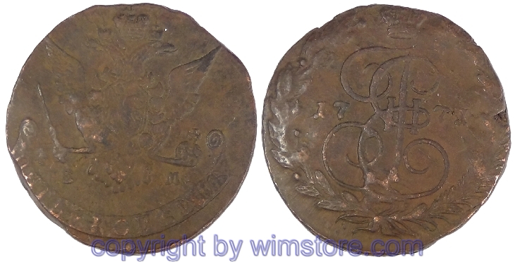 Russland, 5 Kopeken 1771 EM, C 59.3, Kupfer, ss-vz