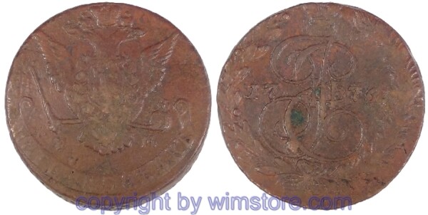 Russland, 5 Kopeken 1776 EM, C 59.3, Kupfer, ss