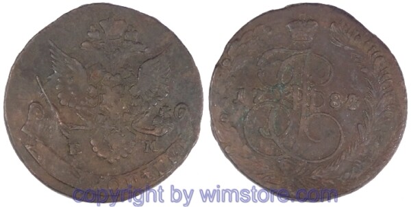 Russland, 5 Kopeken 1784 EM, C 59.3, Kupfer, ss