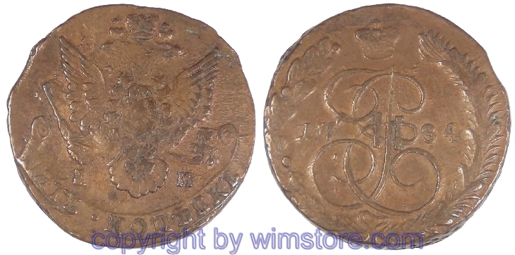 Russland, 5 Kopeken 1784 EM, C 59.3, Kupfer, ss