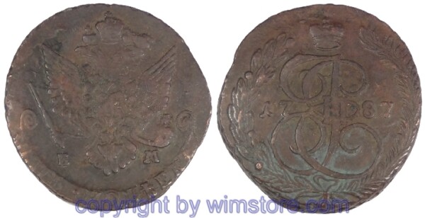 Russland, 5 Kopeken 1787 EM, C 59.3, Kupfer, ss