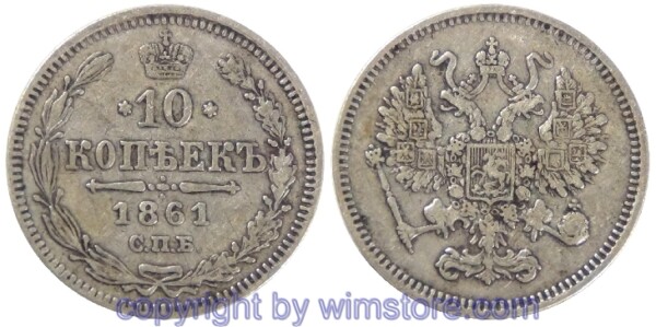 v28626 Russland, 10 Kopeken 1861, Y 20.2, Silber, s