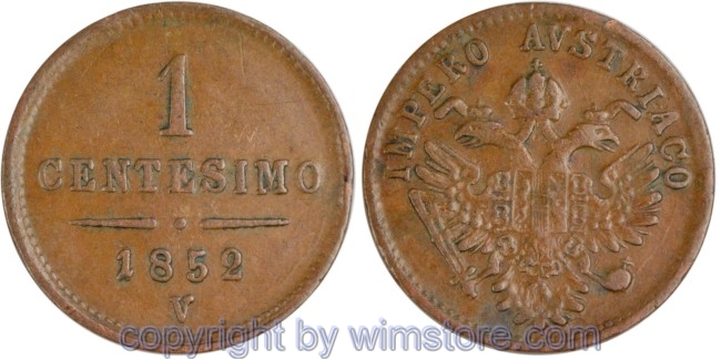 Lombardei Venetien, Franz Josef I., 1 Centesimo 1852 V, J 301, Kupfer, ss