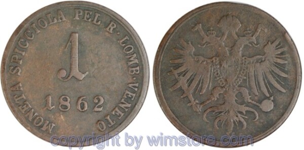Lombardei Venetien, Franz Josef I., 1 Soldo 1862 V, J 347, Kupfer, s