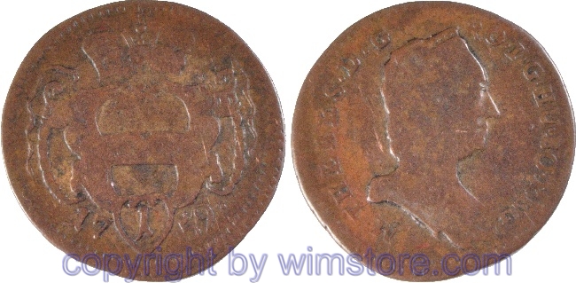 Maria Theresia, 1 Pfennig 1759, Wien, mit Punkt nach 59, Her 1705, Kupfer, s