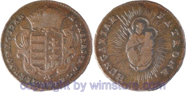 Maria Theresia, 1 Denar 1763, Kremnitz, vHer 1696, Strahlenkranzvariante, Kupfer, ss